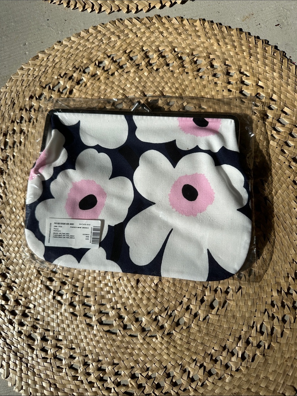 Marimekko mini bag, Unikko pink, navy, white